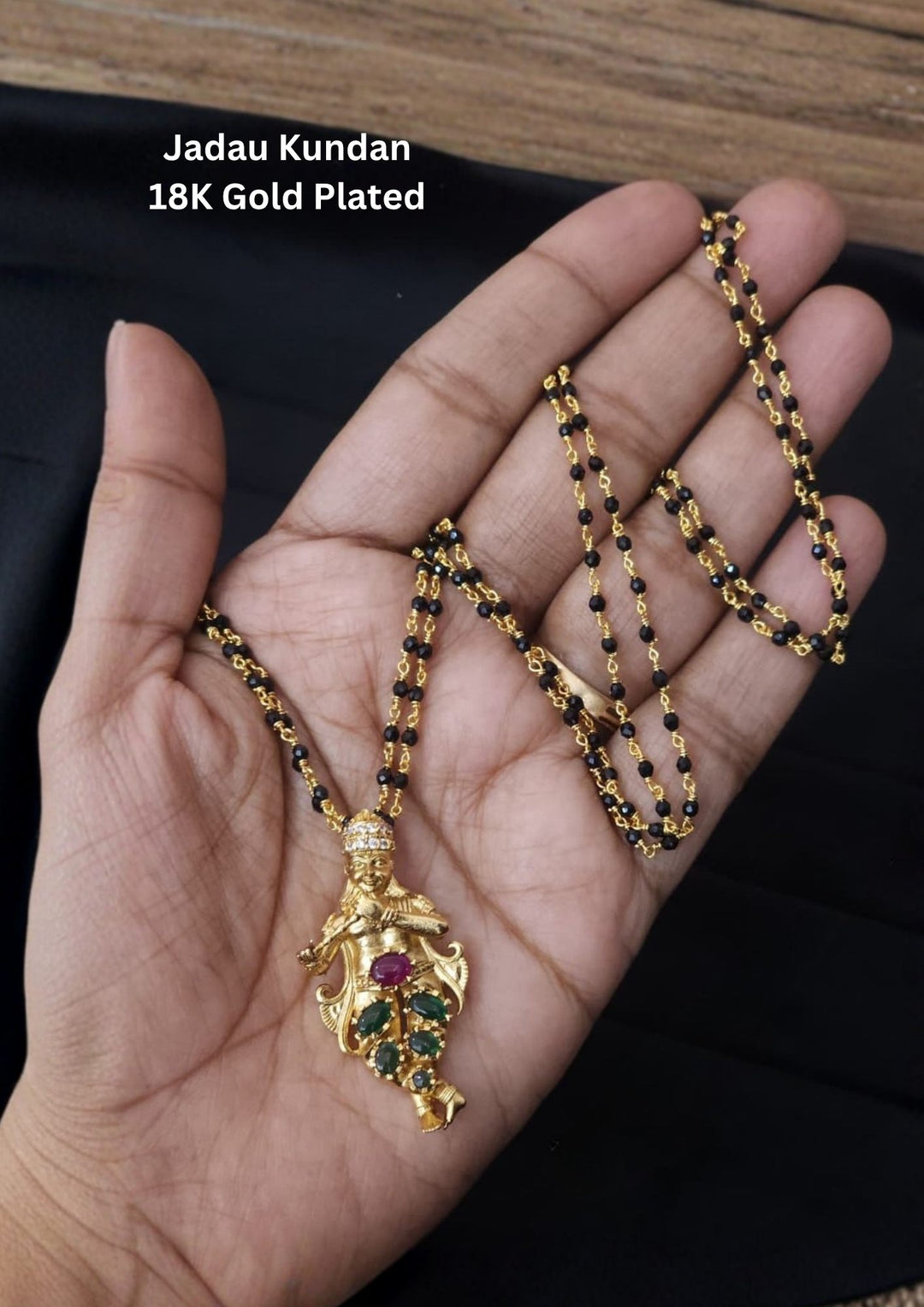 Jadau Kundan Gold Plated Temple Krishna Gold Plated Mangalsutra 