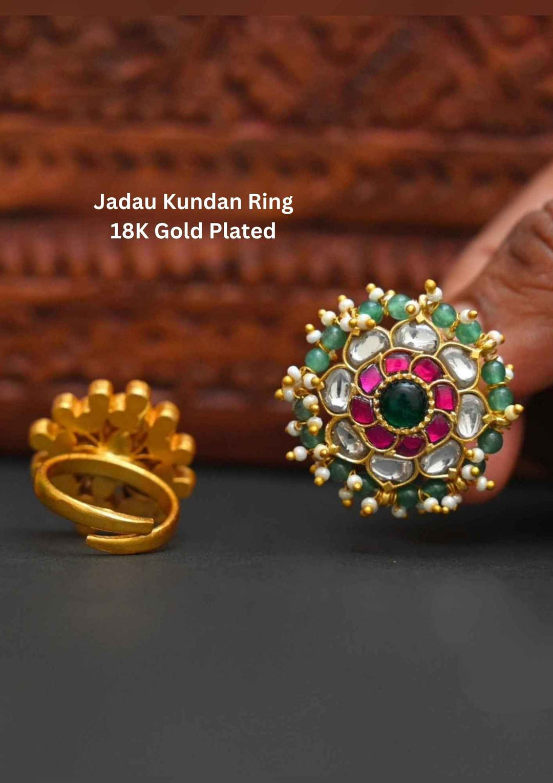 Jadau Kundan Gold Plated Adjustable Finger Ring