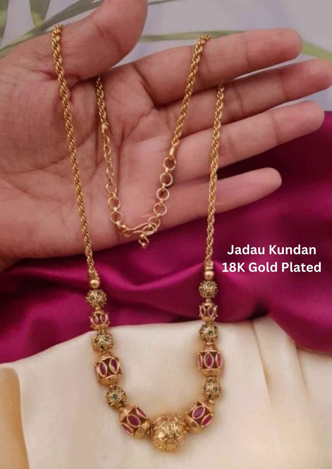 Jadau Kundan Gold Plated Beads Chain Necklace