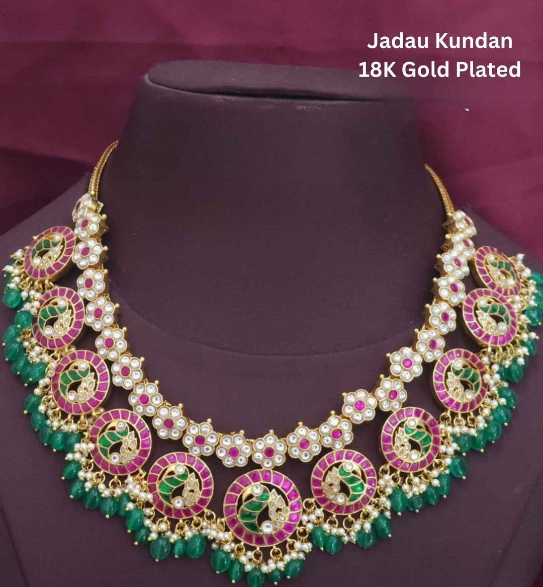 Jadau Kundan Gold Plated Beads Peacock Necklace