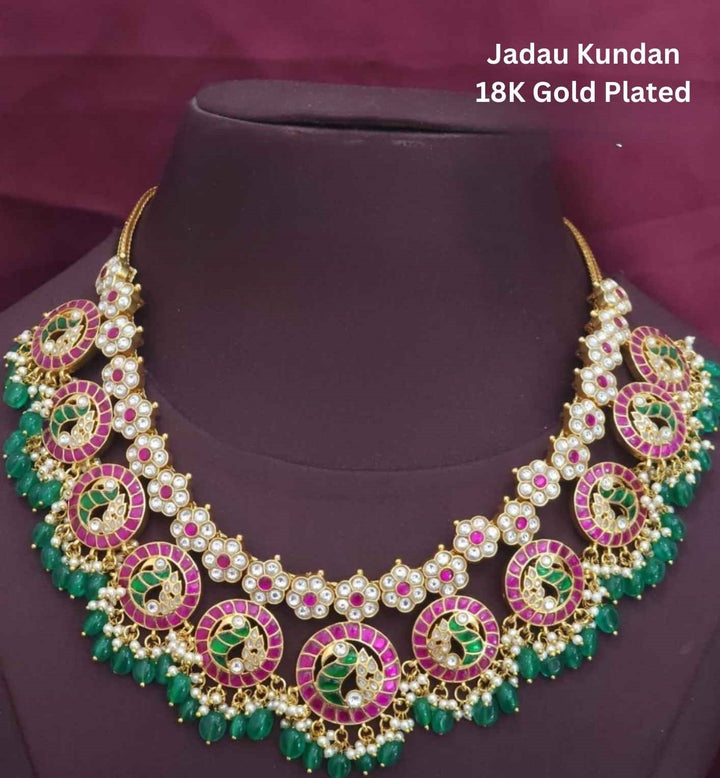 Jadau Kundan Gold Plated Beads Peacock Necklace
