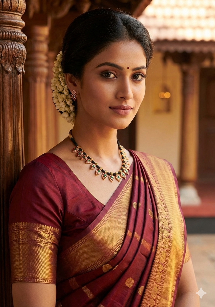 Jadau Kundan Gold Plated Black Thread Necklace With Earrings Model Pic