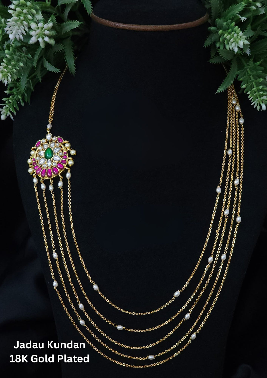 Jadau Kundan Gold Plated Chandraharam Chain