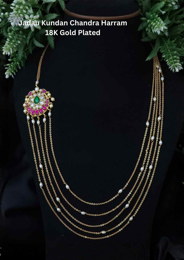 Jadau Kundan Gold Plated Chandraharam Haram Necklace