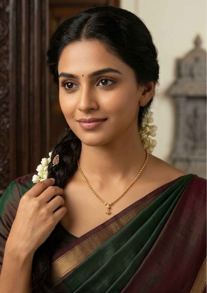 Jadau Kundan Gold Plated Daily wear Necklace White Background Model Pic