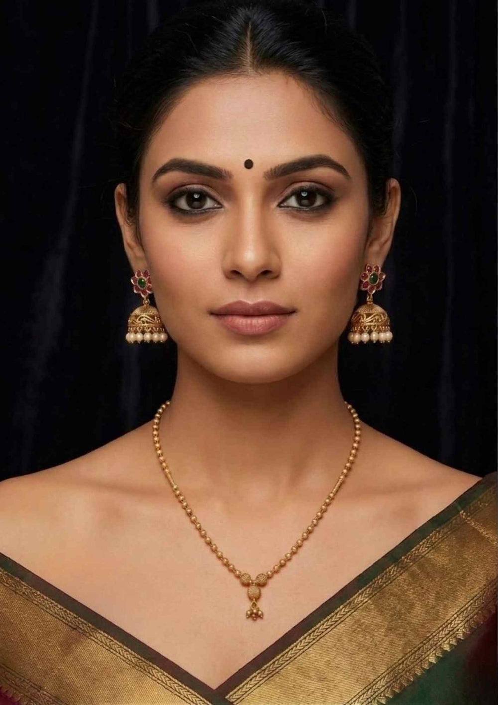 Jadau Kundan Gold Plated Daily wear Necklace with Jhumkas Combo 