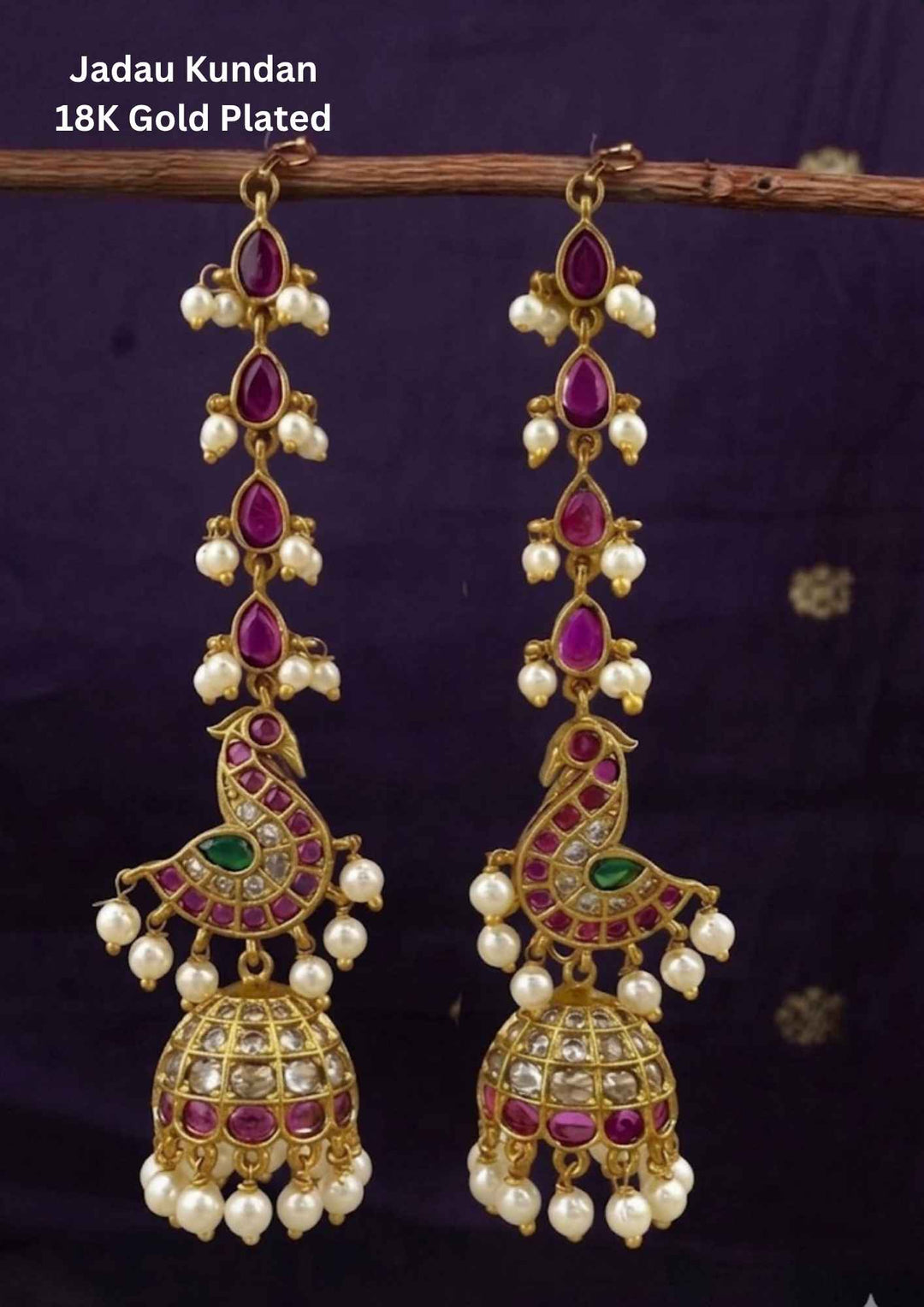 Jadau Kundan Gold Plated Earrings with Earchains (Matilu)