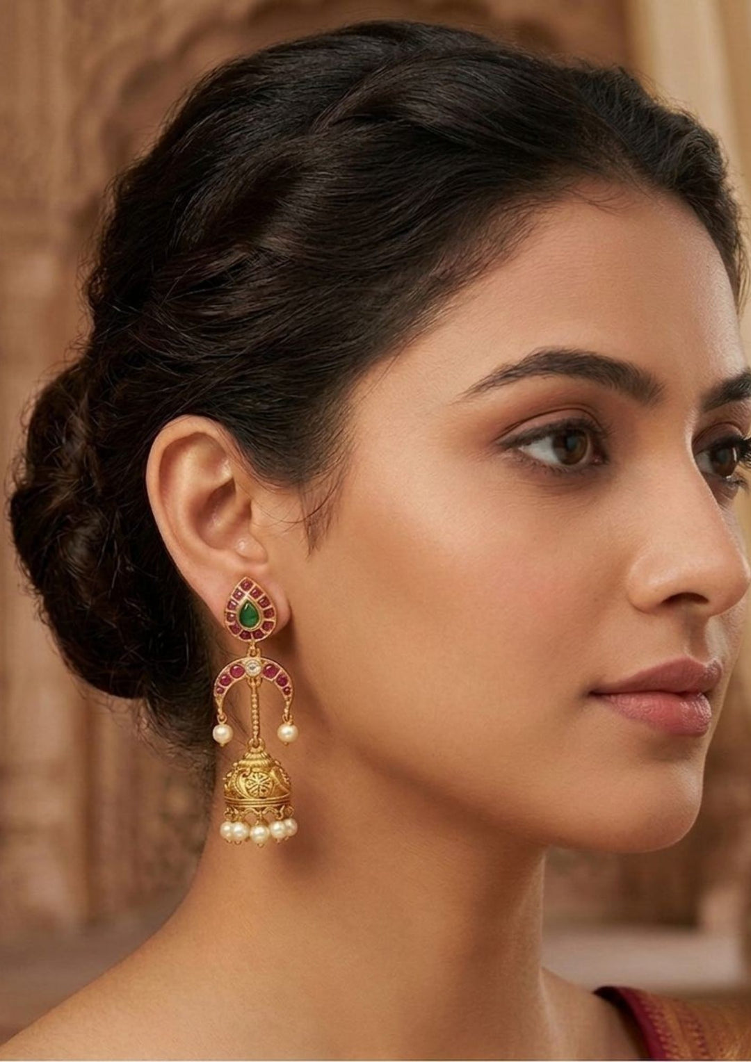 Jadau Kundan Gold Plated Floral Jhumka&
