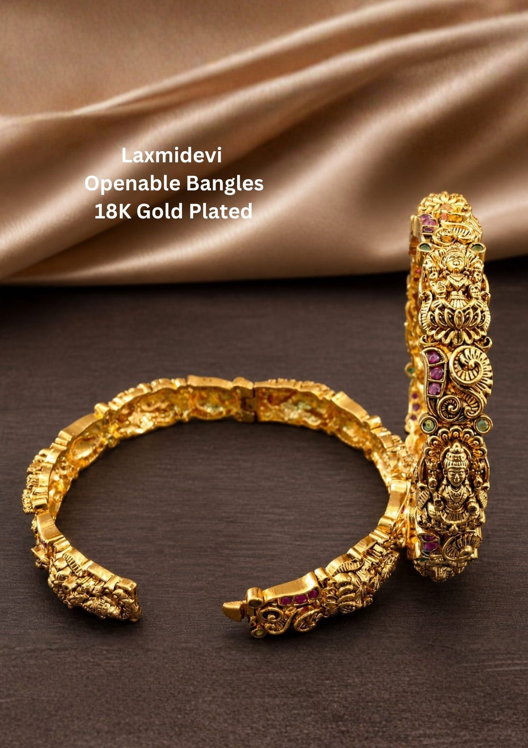 Kundan Gold Plated Floral Laxmi Devi Openable Bangles 