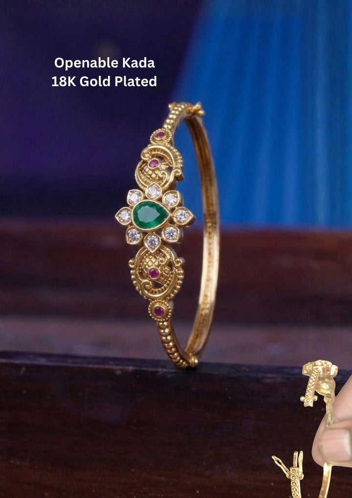 Jadau Kundan Gold Plated Floral Openable Kada