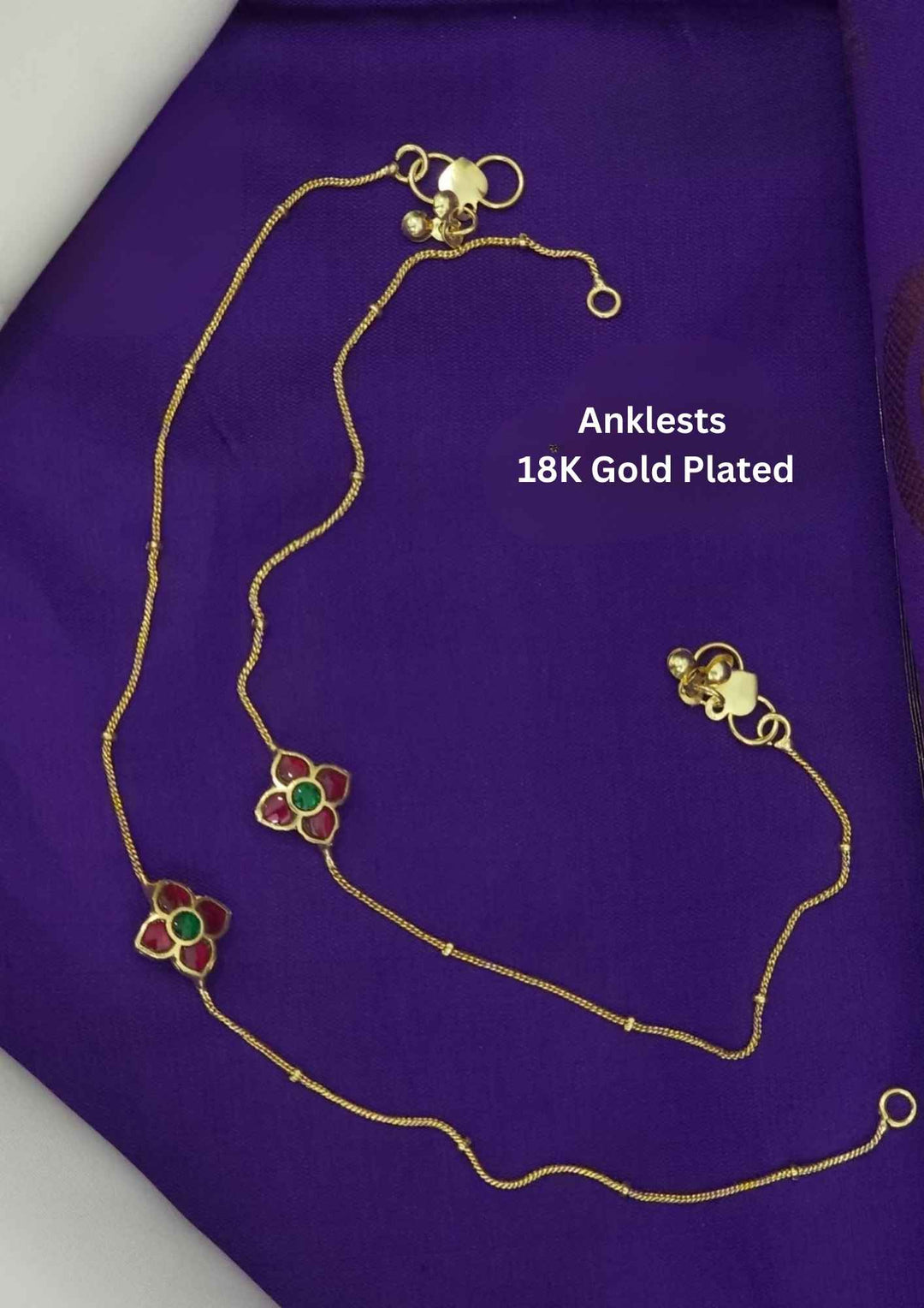 Jadau Kundan Gold Plated Flower Design Anklets (Payal or Kolusu) 