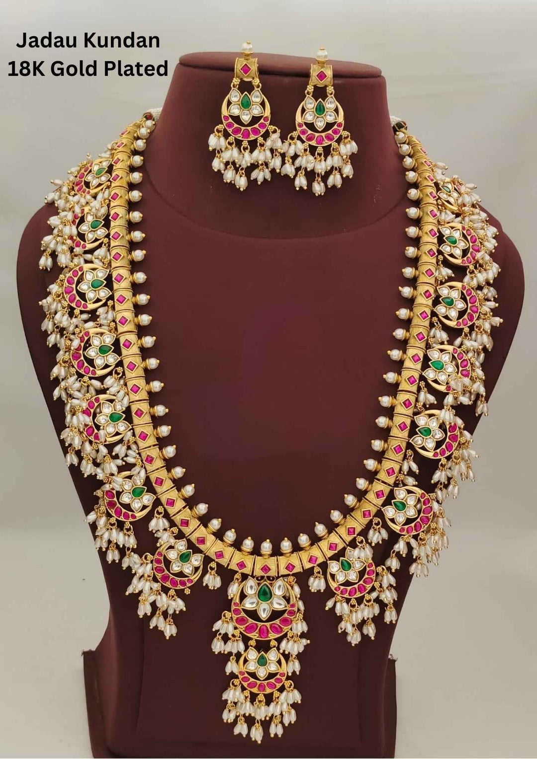 Jadau Kundan Gold Plated Guttapusallu Necklace with Earrings