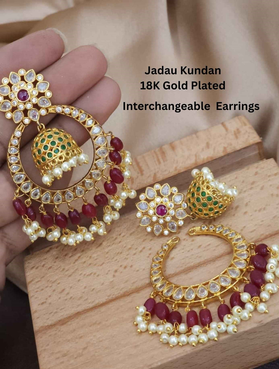 Jadau Kundan Gold Plated  Interchangeable Earrings