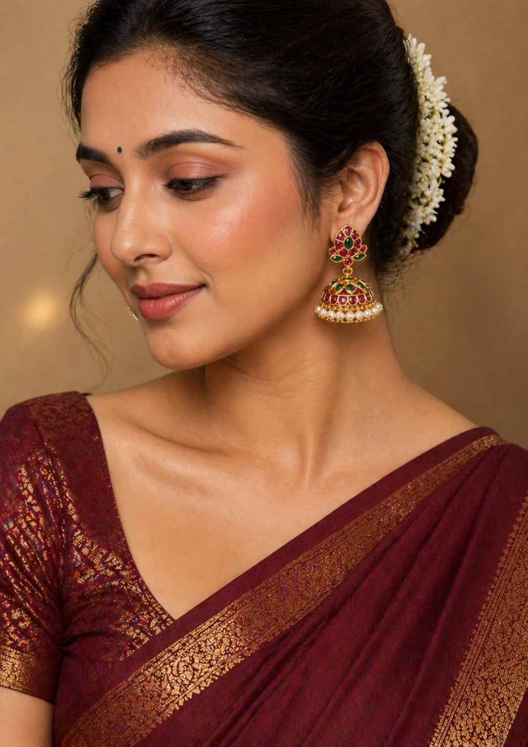 Jadau Kundan Gold Plated Jhumkas with Pearls 