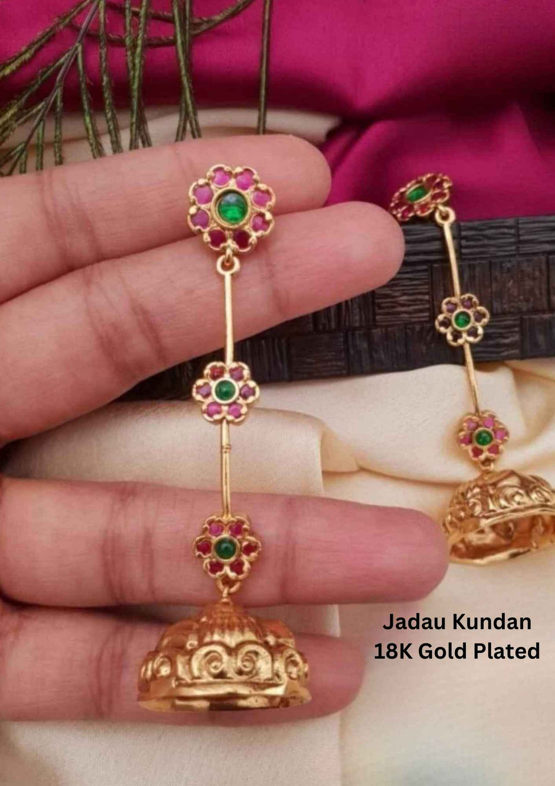 Jadau Kundan Gold Plated Kemp Antique Earrings