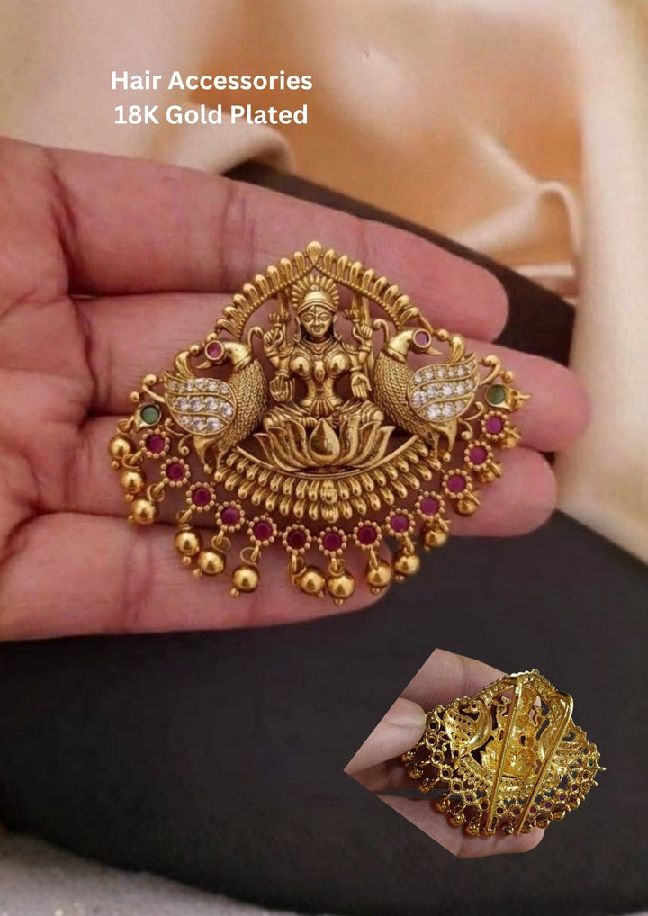 Jadau Kundan Gold Plated Laxmi Devi Hair Accessories Peacock Model 