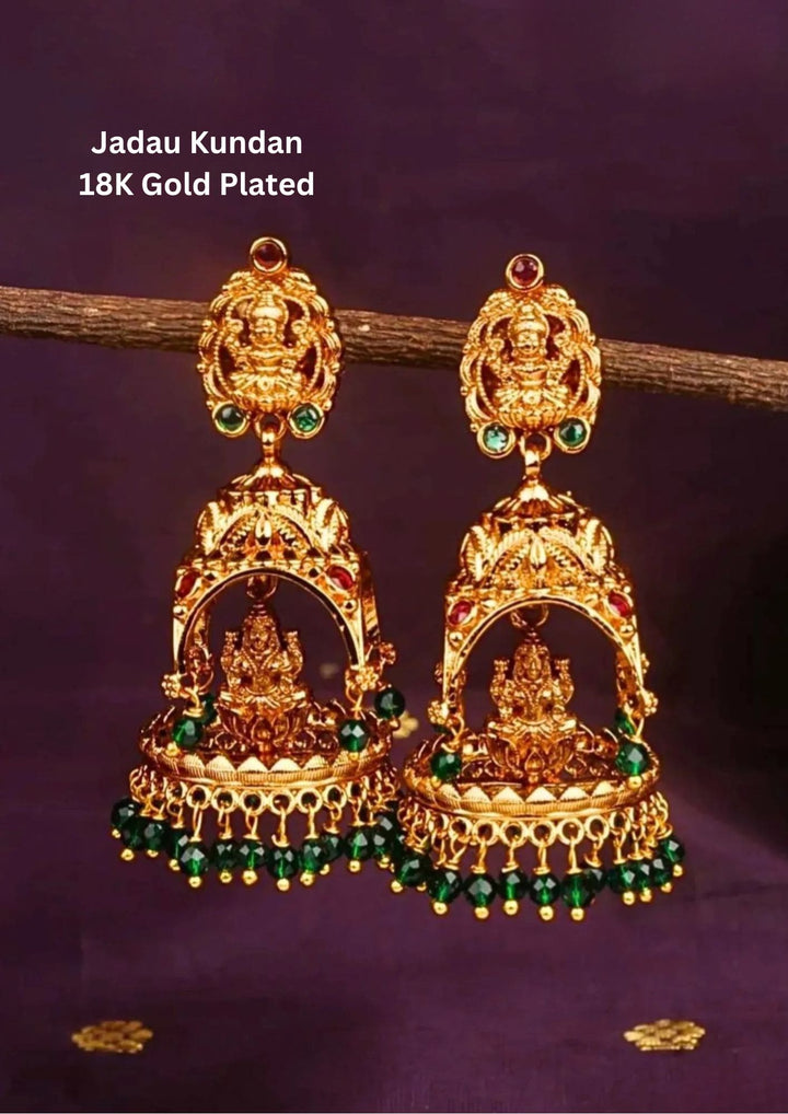 Jadau Kundan Gold Plated Laxmi Devi Temple Jhumka