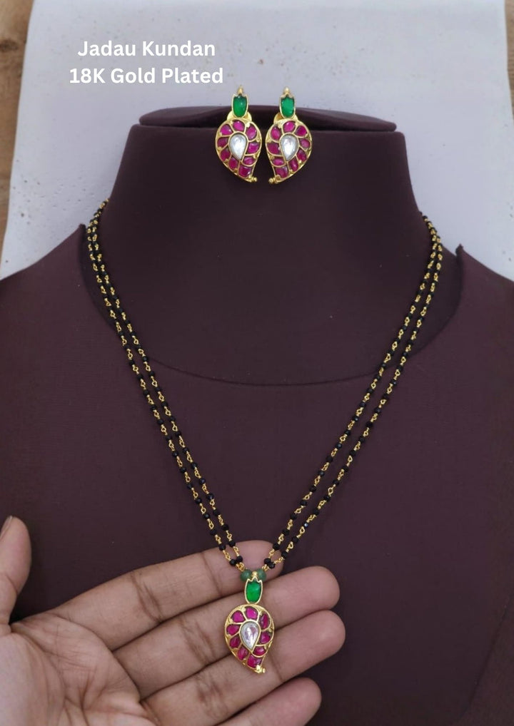 Jadau Kundan Gold Plated Mango Design Mangalsutra with Earrings For Daily wear