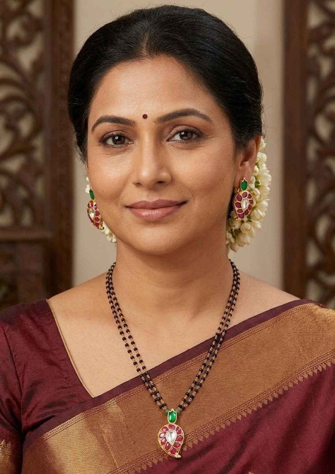 Jadau Kundan Gold Plated Mango Design Mangalsutra with Earrings For Daily wear