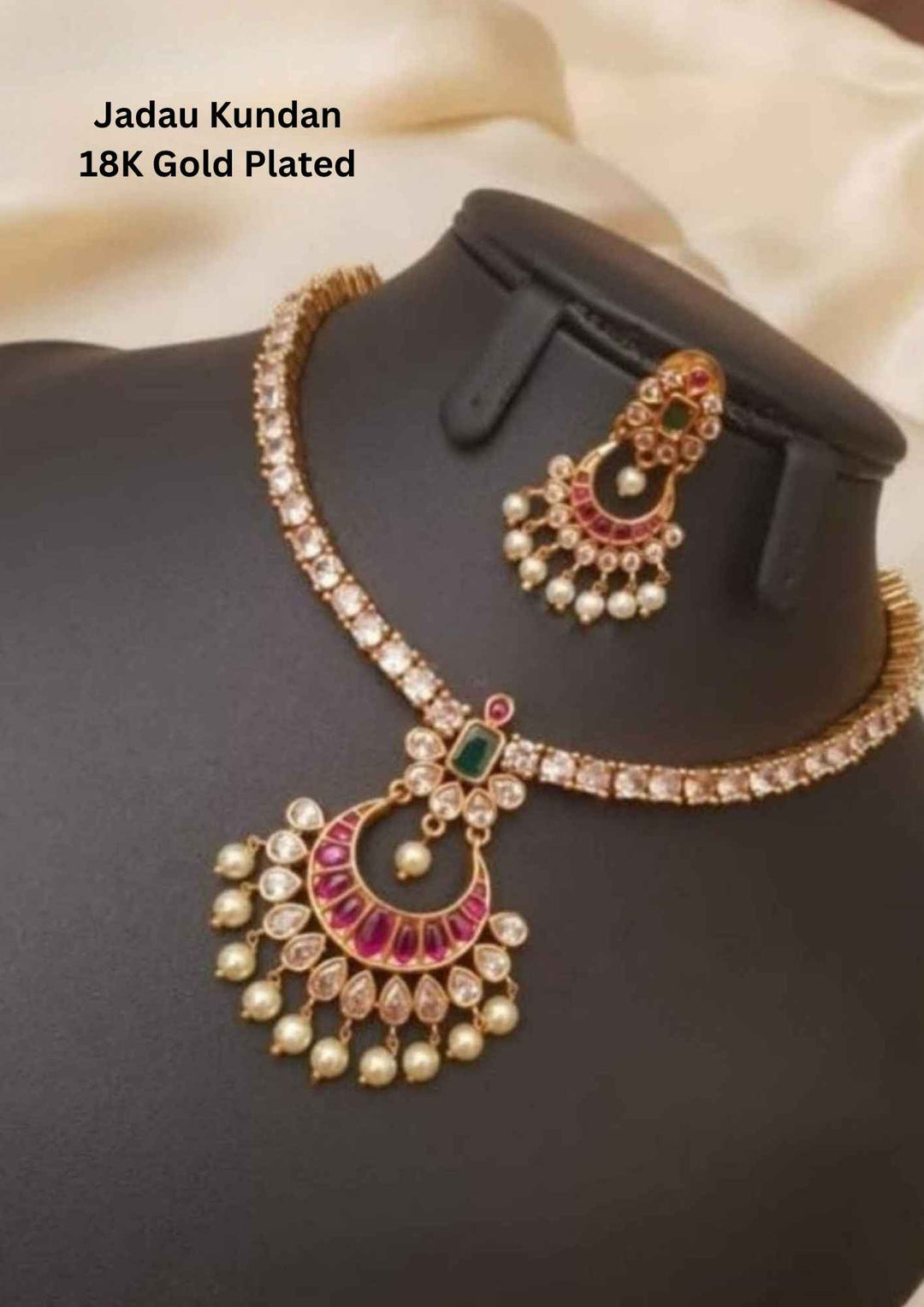 Jadau Kundan Gold Plated Necklace with Chand Bali Earrings