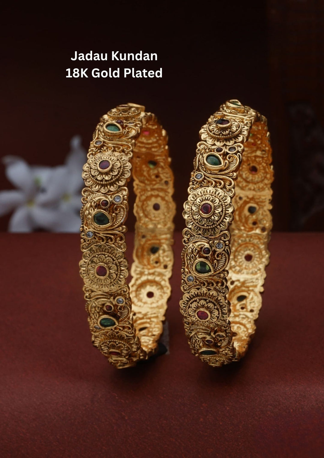 Jadau Kundan Gold Plated Peacock Bangles 