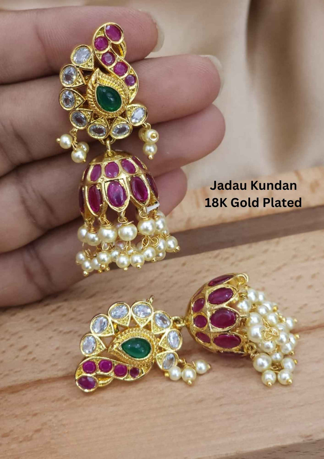 Jadau Kundan Gold Plated Peacock Earrings