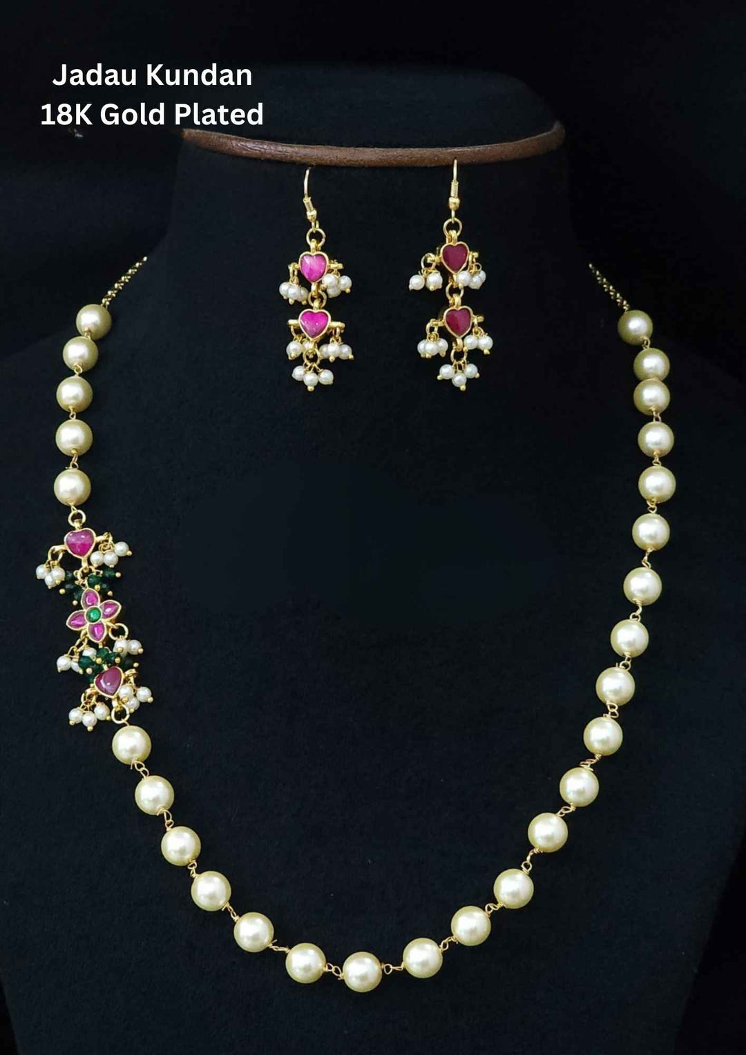 Jadau Kundan Gold Plated Pearls (Mala) Necklace with Earrings