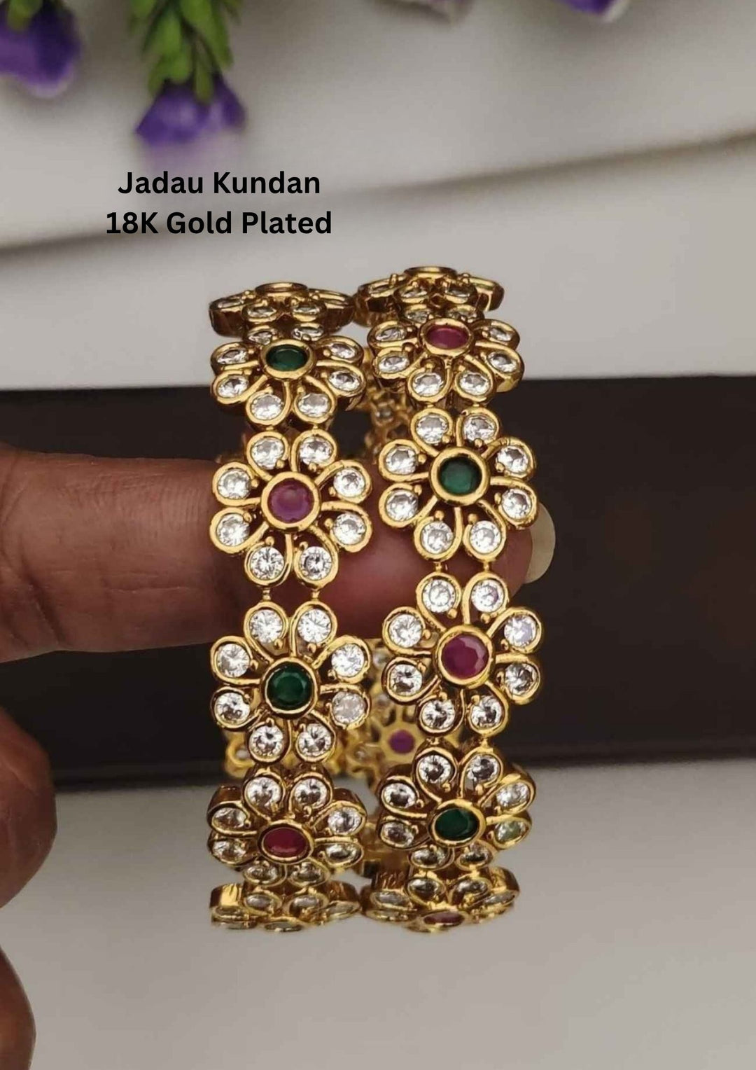Jadau Kundan Gold Plated Stones Bangles (set of 2) 