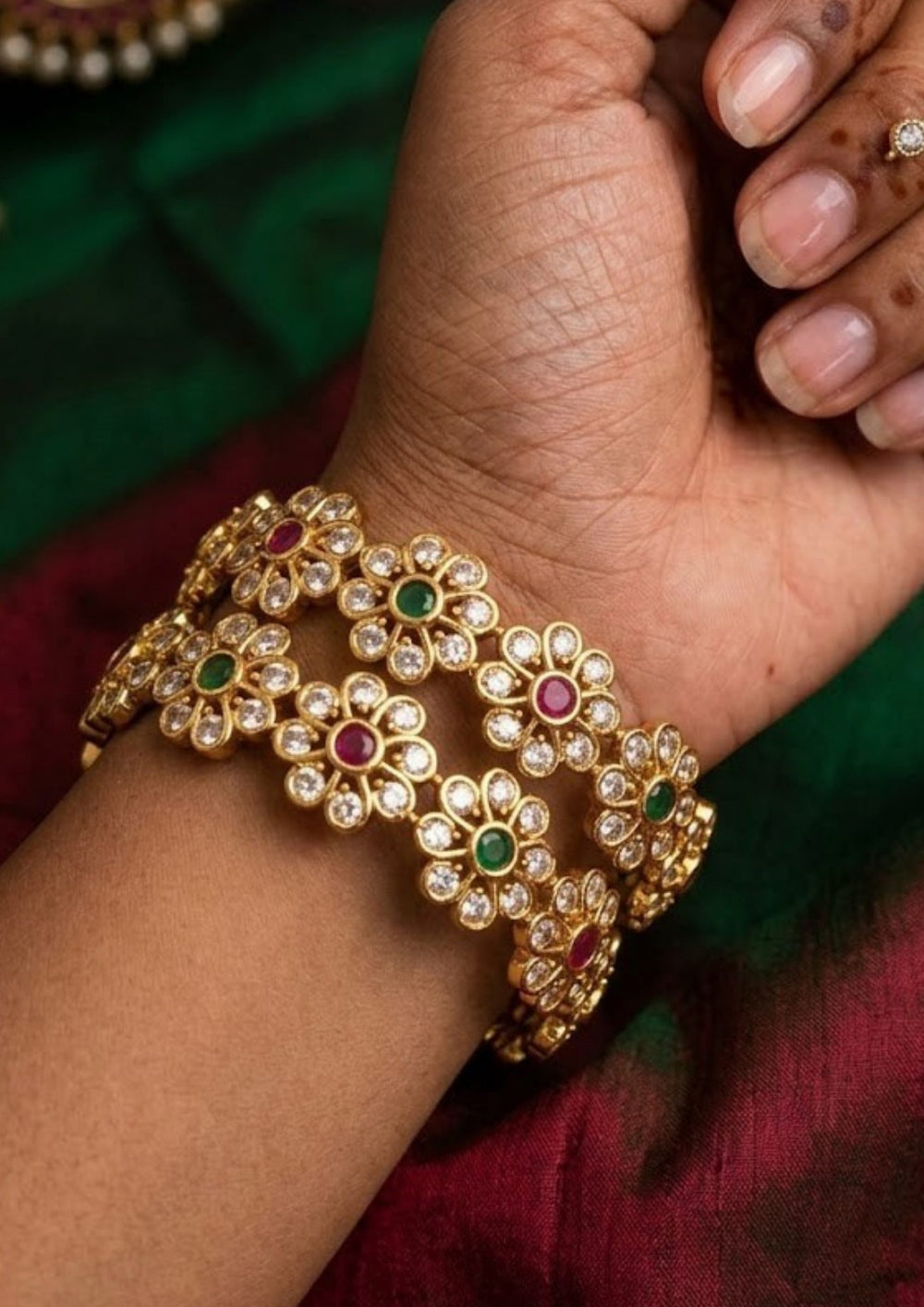 Jadau Kundan Gold Plated Stones Bangles (set of 2) Model Pic