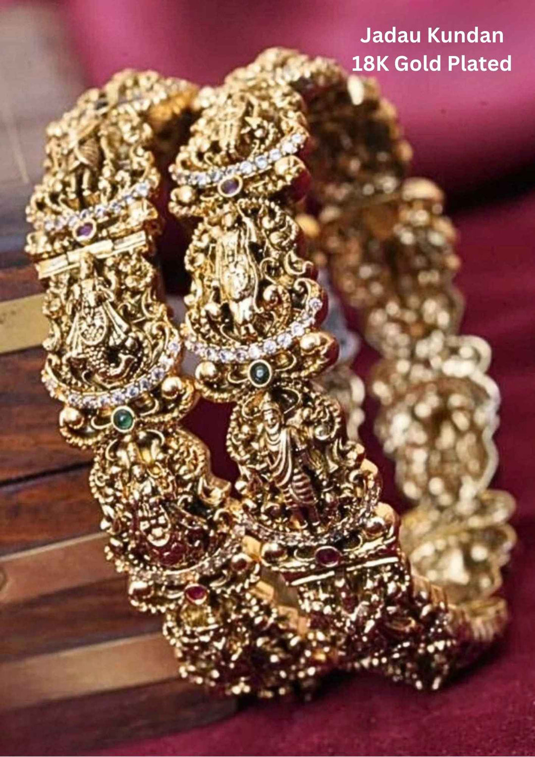 Jadau Kundan Gold Plated Temple Openable Bangles  (set of 2)