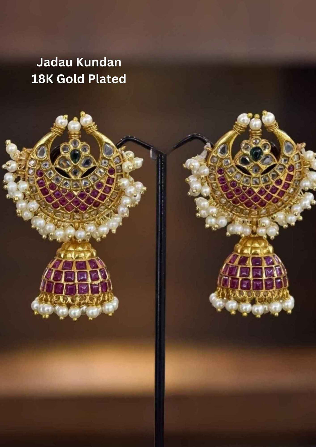 Jadau Kundan Kemp Gold Plated Jhumkas