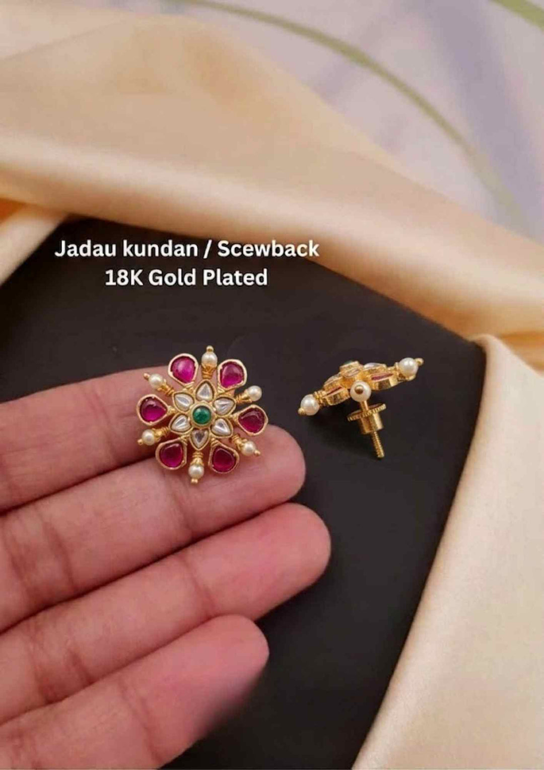 Jadau Kundan Screwback Gold Plated Studs 