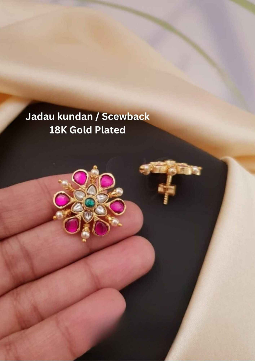 Jadau Kundan Screwback Gold Plated Studs