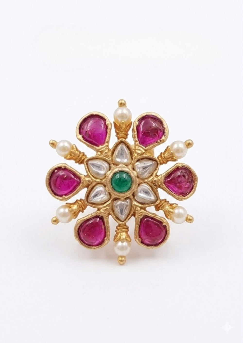 Jadau Kundan Screwback pink gemstone studs looks vey clear in the white background and show elegent look 