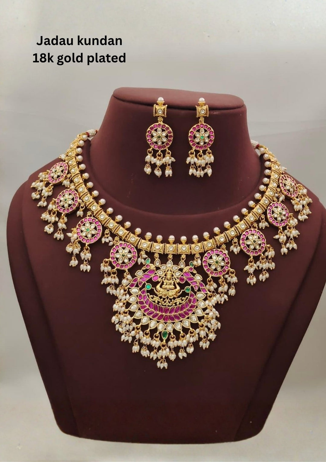 Jadau Kundan Temple Lakshmi Necklace with Earrings 