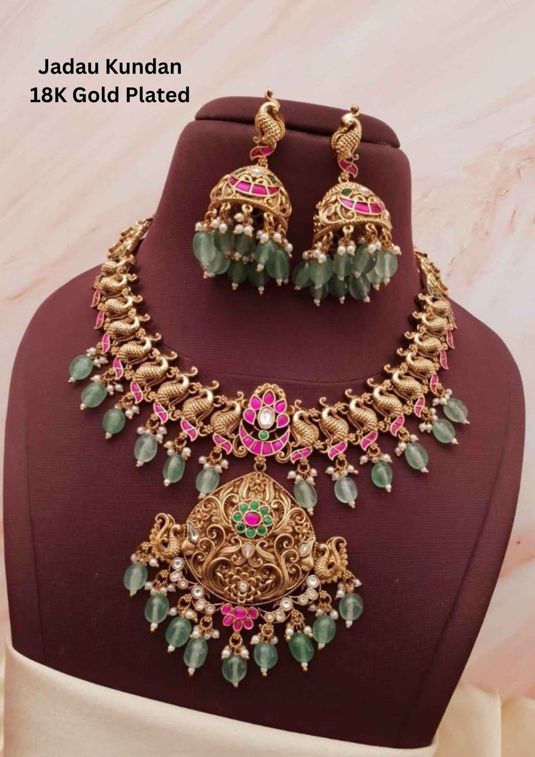 Jadau kundan Gold Plated Peacock Necklace with Earrings 