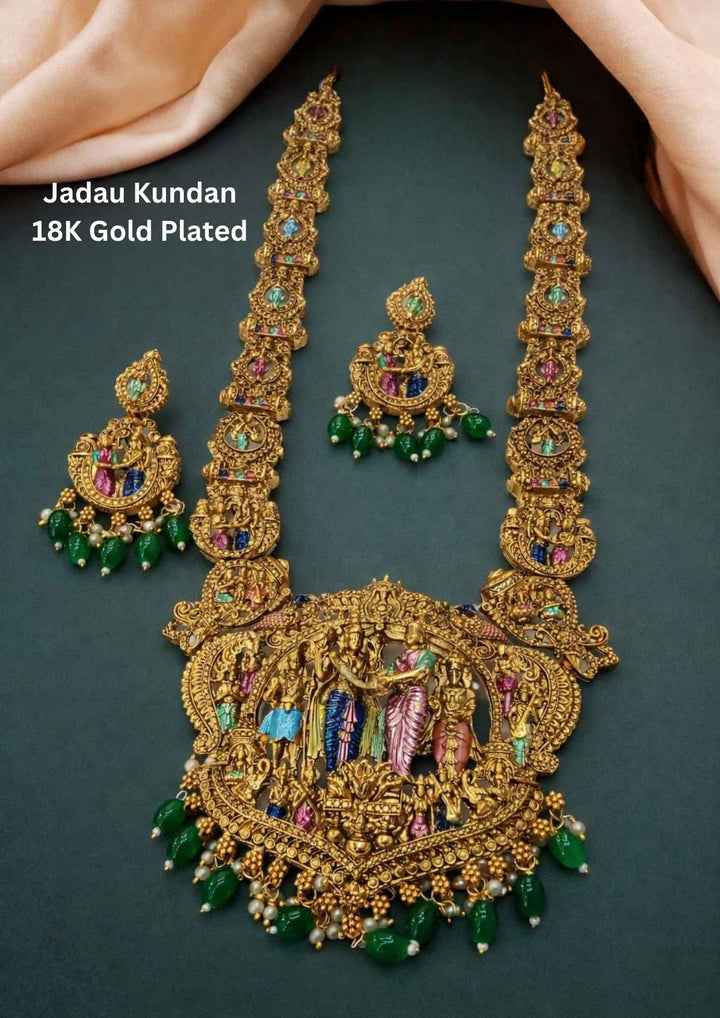 Jadau kundan Gold plated Srinivasa kalyanam Temple Necklace with Earrings