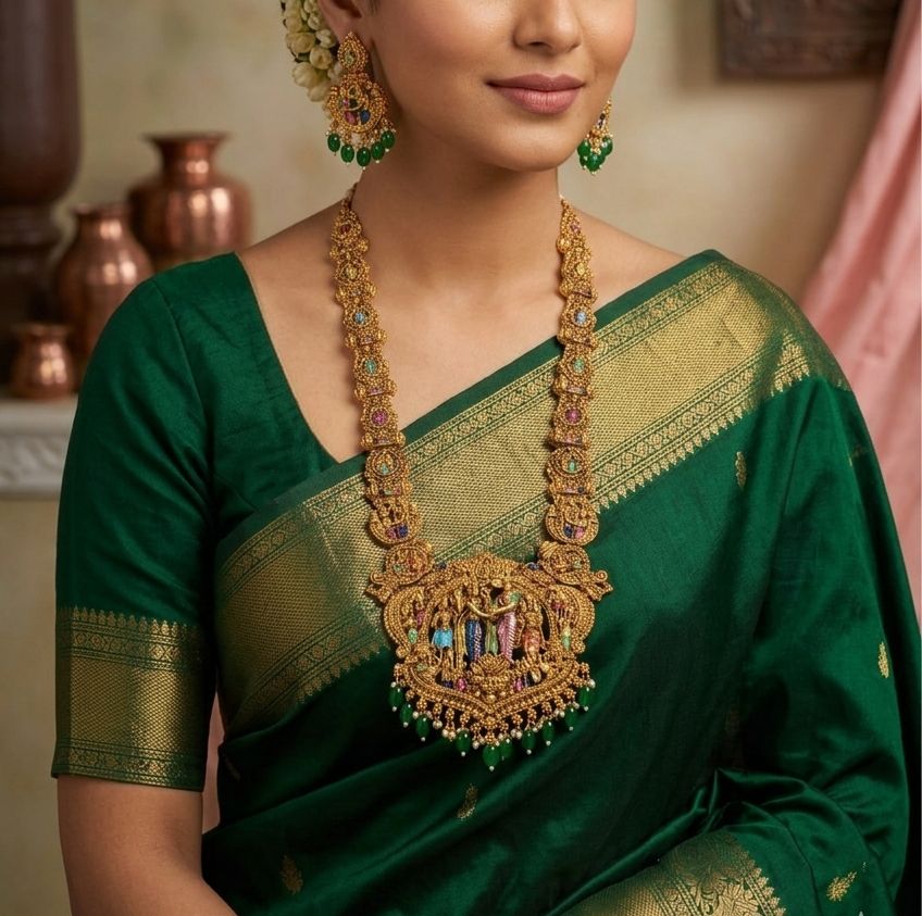 Jadau kundan Gold plated Srinivasa kalyanam Temple Necklace with Earrings