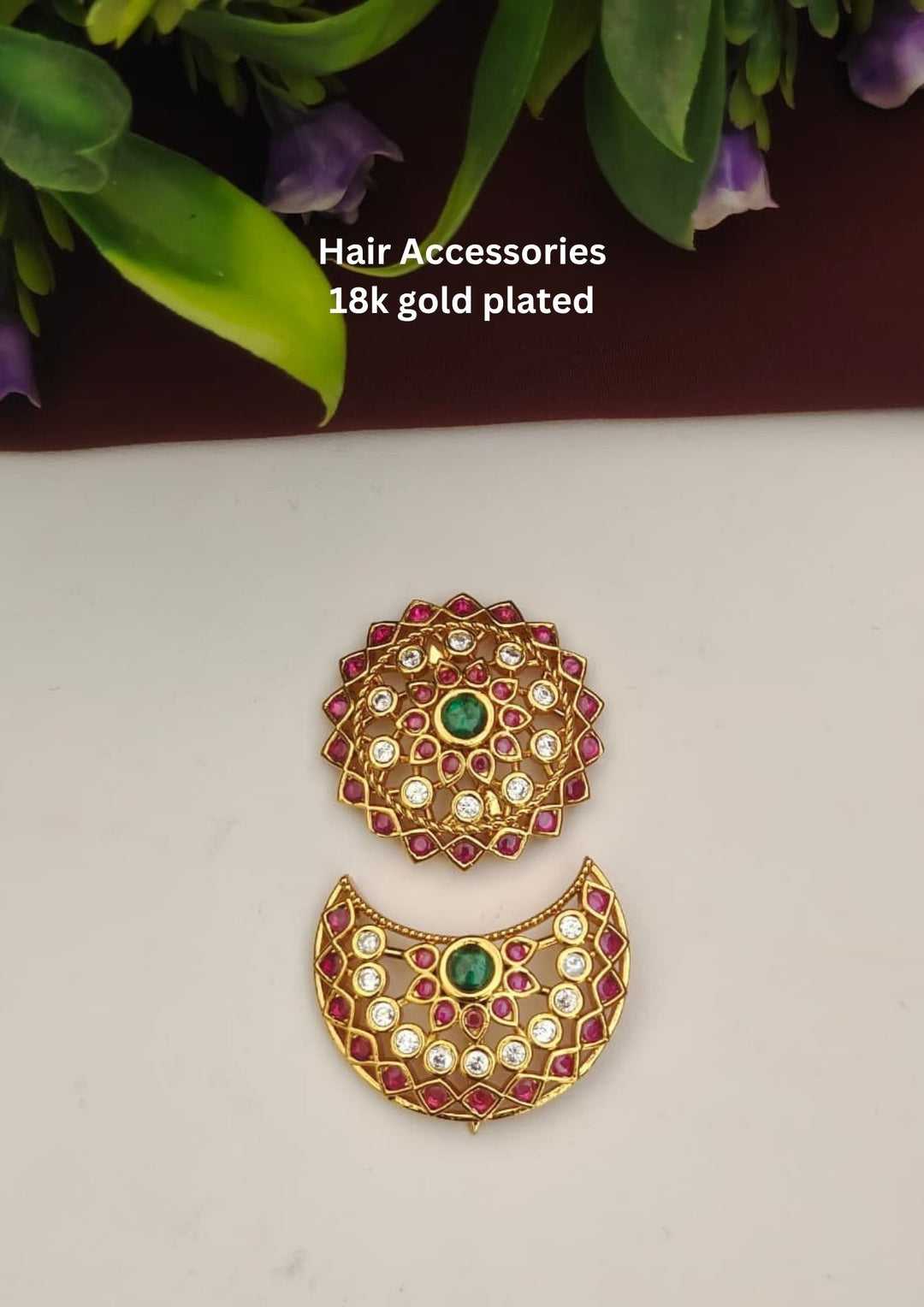 Gold plated Jadau kundan sun moon hair accessories 