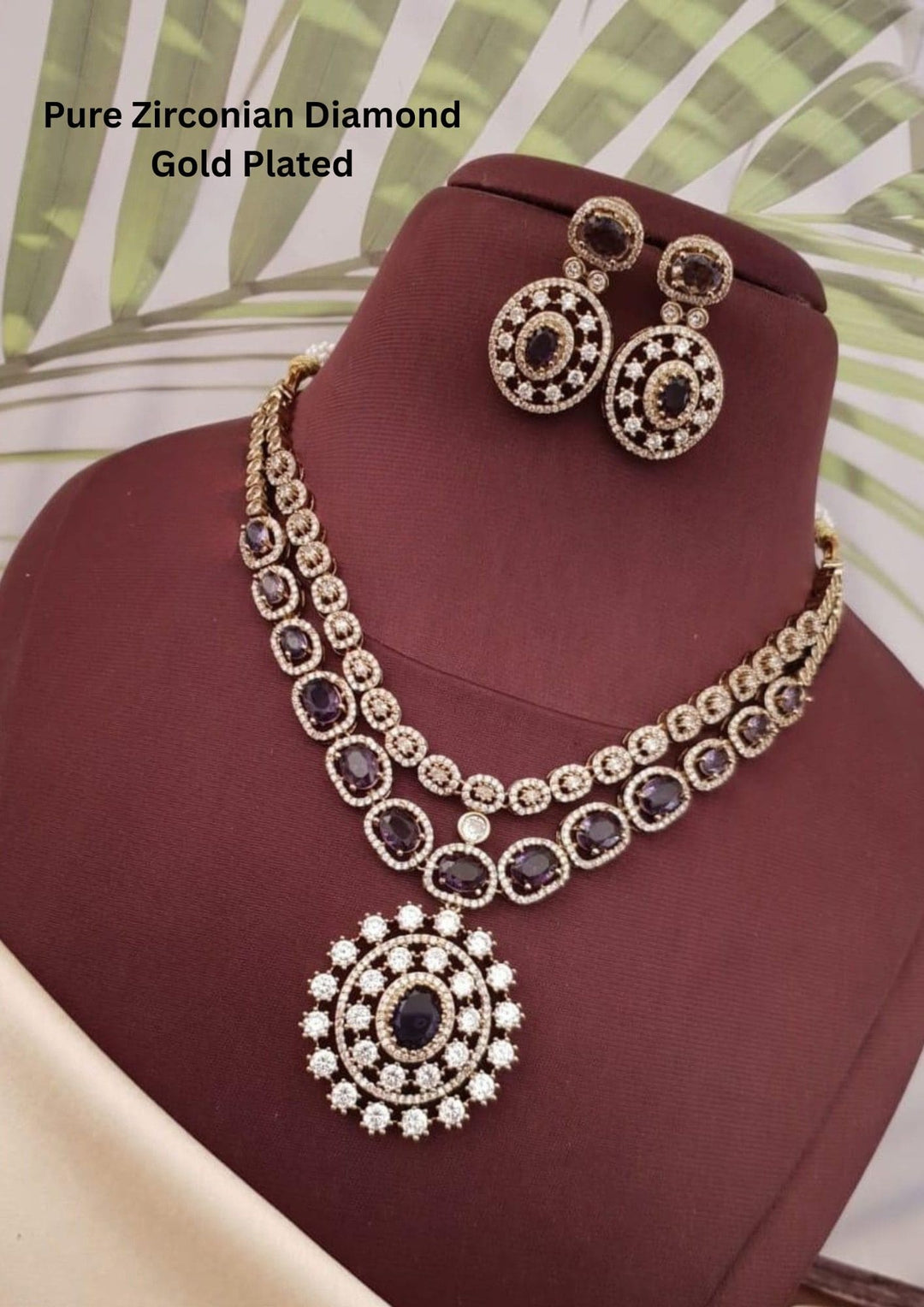 Jewelry set with necklace and earrings Pure Zirconian Diamond Gold Plated