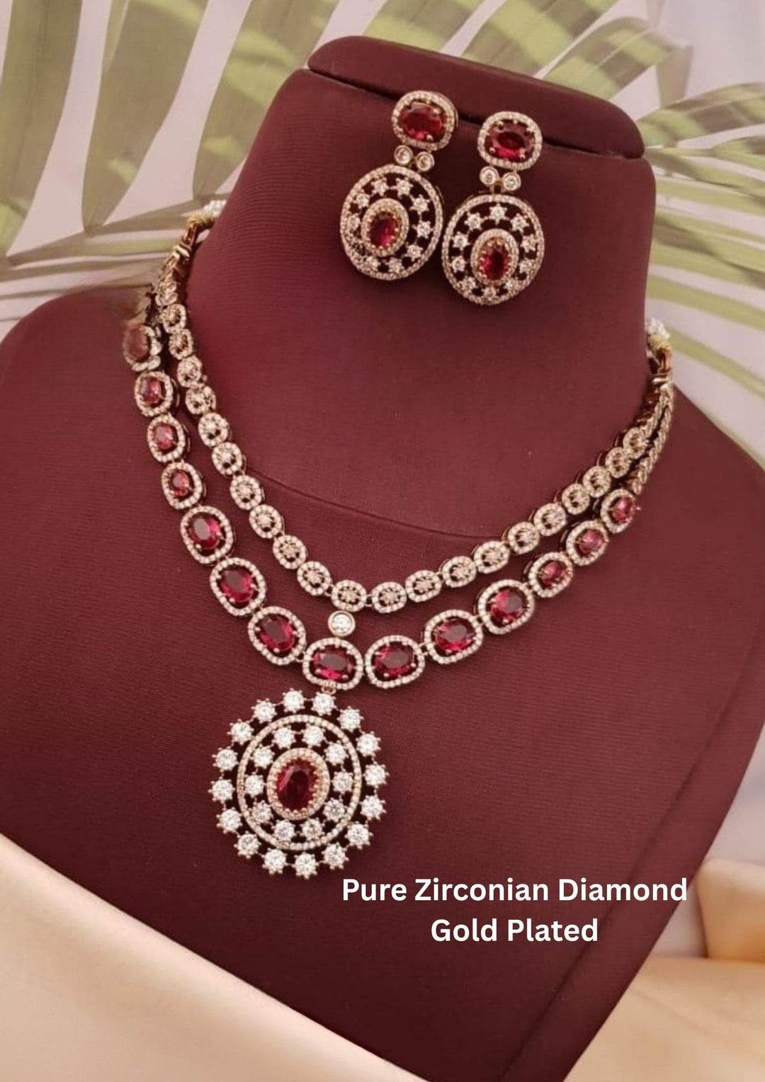Jewelry set with necklace and earrings Pure Zirconian Diamond Gold Plated