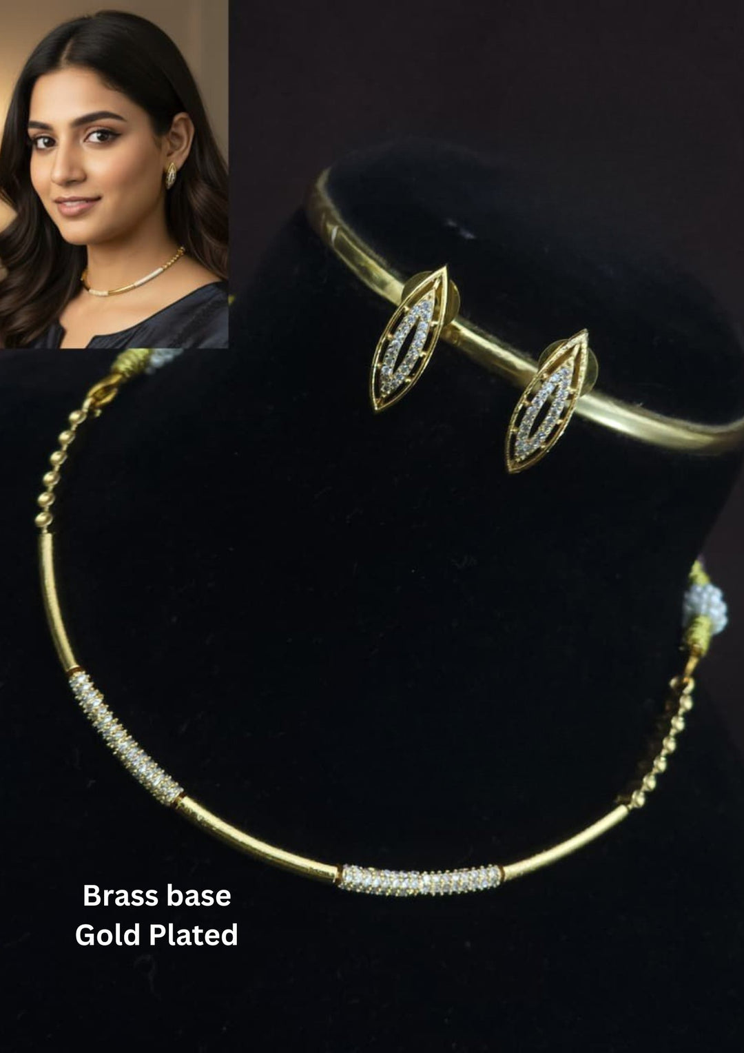 Gold Plated diamond Kante chain with earrings ideal for daily wear