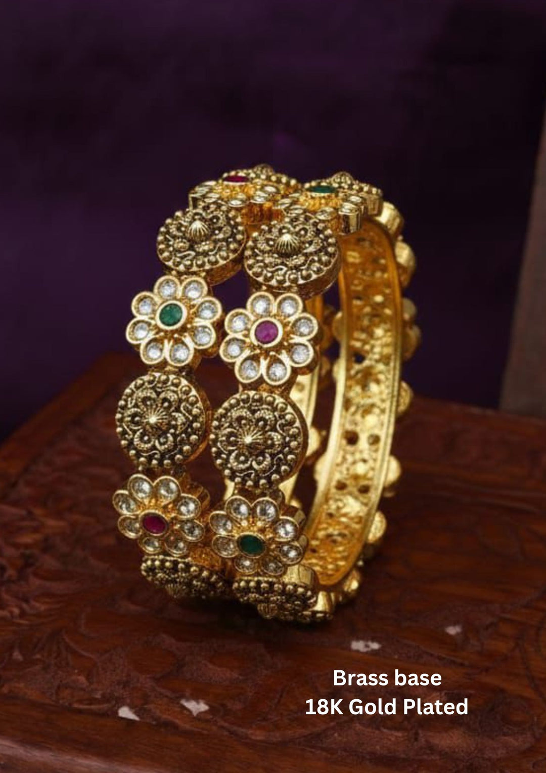 Kundan Kemp Gold Plated Bangles
