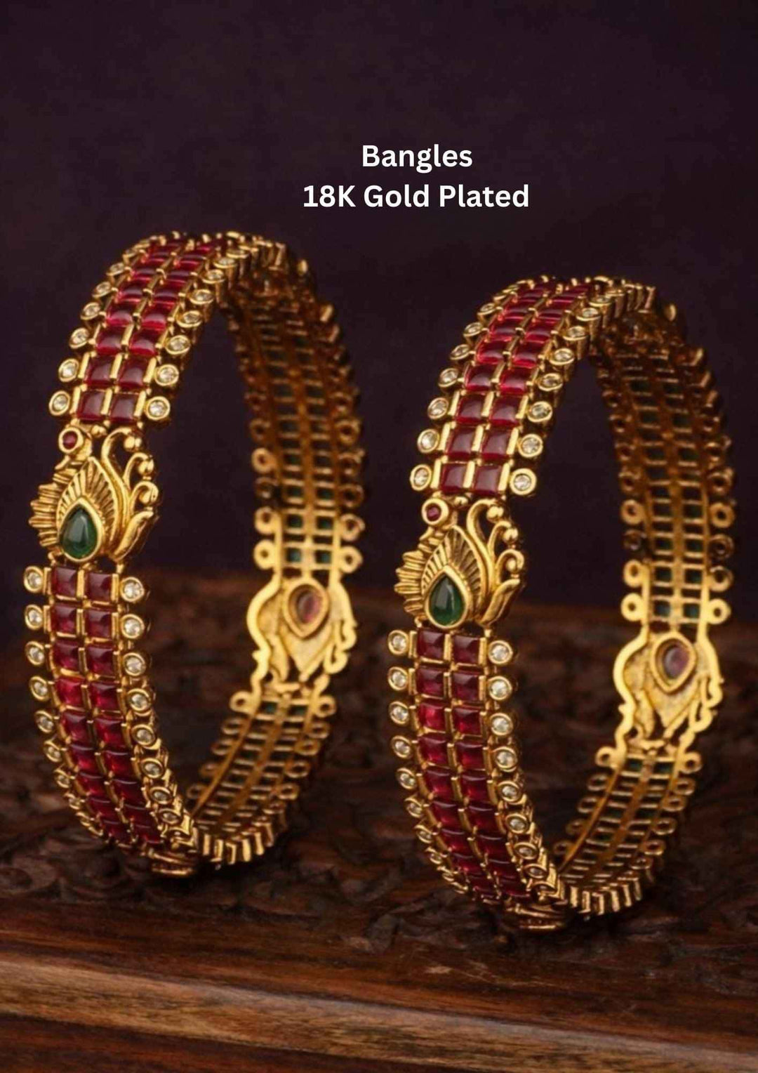 Gold-plated bangles with red stones