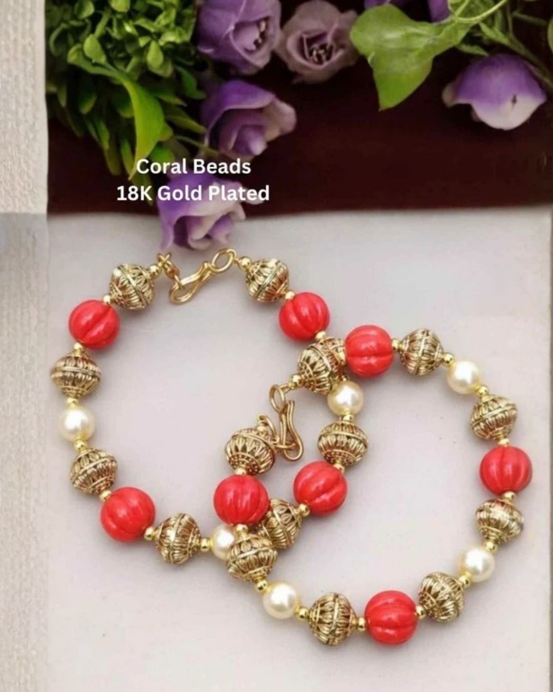 Kundan Gold Plated Coral Beads Bracelets 