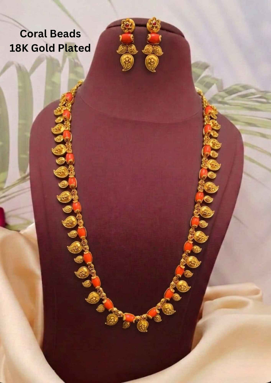 Kunadn Gold Plated Choral Mango Design Necklace with Earrings