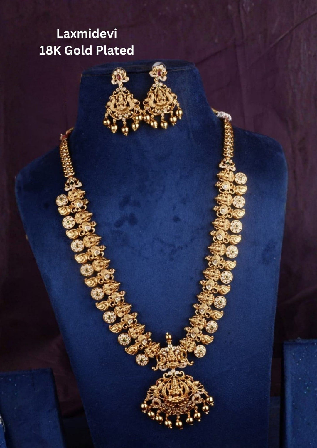 Kundan Gold Plated Antique Temple Matt Necklace with Earrings 