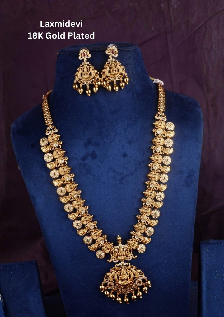 Kundan Gold Plated Antique Temple Matt Necklace with Earrings 