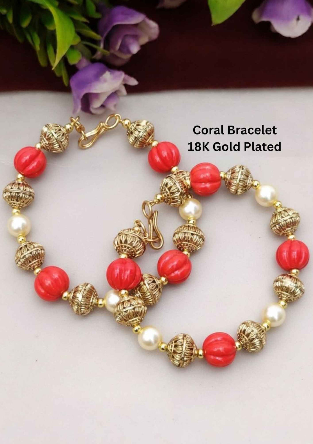 Coral bracelet with gold