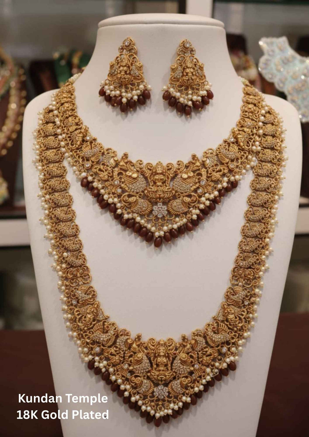 Kundan Gold Plated Temple Lakshmi Devi Bridal Necklaces with Earrings